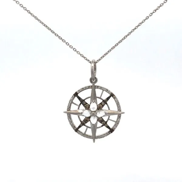 18K White Gold Pendant with 0.20ct Rose Cut Diamond, 0.13ct Champagne Diamond on 16