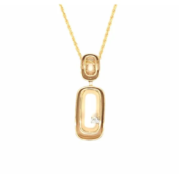 14K Yellow Gold Open Curved Rectangle Pendant with.03ctw Diamond, 18
