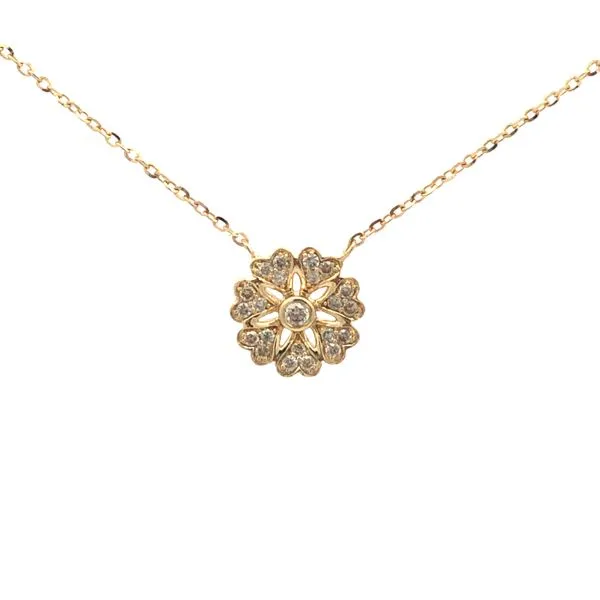 14k yellow gold small clover designed stationary necklace featuring 0.15cttw diamonds (G/H SI2) inludes 18