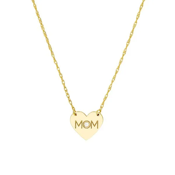 It's got her name written all over it! This 2pt diamond heart necklace with 'MOM' written over it is made in 14K gold and adjusts from 16 to 18 inches. Hudson Valley Goldsmith New Paltz, NY