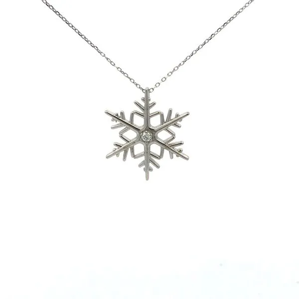 14k White Gold and Natural Diamond Snowflake Design Pendant Hudson Valley Goldsmith New Paltz, NY