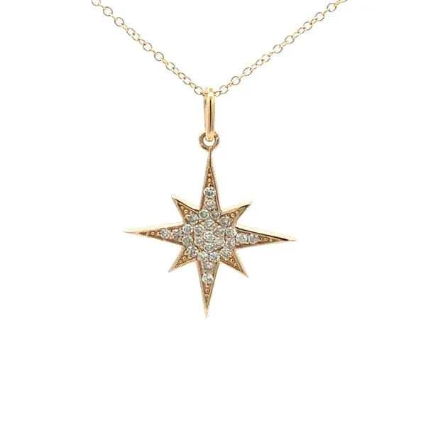 14k Yellow Gold North Star Design with Natural Diamonds Hudson Valley Goldsmith New Paltz, NY