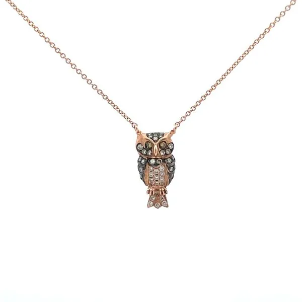 Rose Gold Diamond Owl Pendant Hudson Valley Goldsmith New Paltz, NY