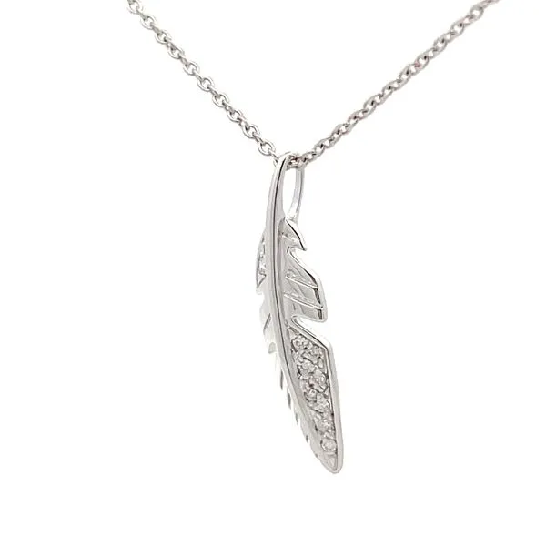 White Gold Diamond Feather Pendant Image 2 Hudson Valley Goldsmith New Paltz, NY