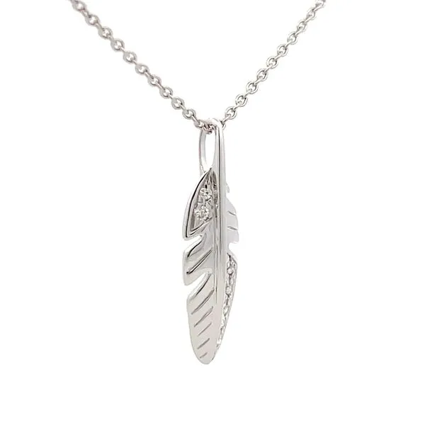 White Gold Diamond Feather Pendant Image 3 Hudson Valley Goldsmith New Paltz, NY