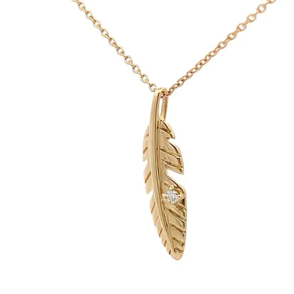 Yellow Gold Feather Diamond Pendant Image 2 Hudson Valley Goldsmith New Paltz, NY