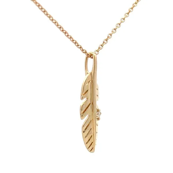 Yellow Gold Feather Diamond Pendant Image 3 Hudson Valley Goldsmith New Paltz, NY