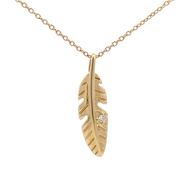 Yellow Gold Feather Diamond Pendant Hudson Valley Goldsmith New Paltz, NY