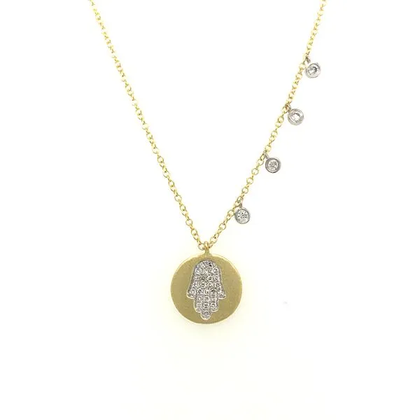 14K Yellow Gold Disc with Diamond Hamsa.15ctw, 16