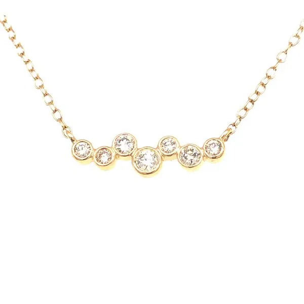 14 Karat Yellow Gold Necklace With 0.20 Ctw Of Round Bezel Set Diamonds, On A 16 Inch Cable Chain Hudson Valley Goldsmith New Paltz, NY
