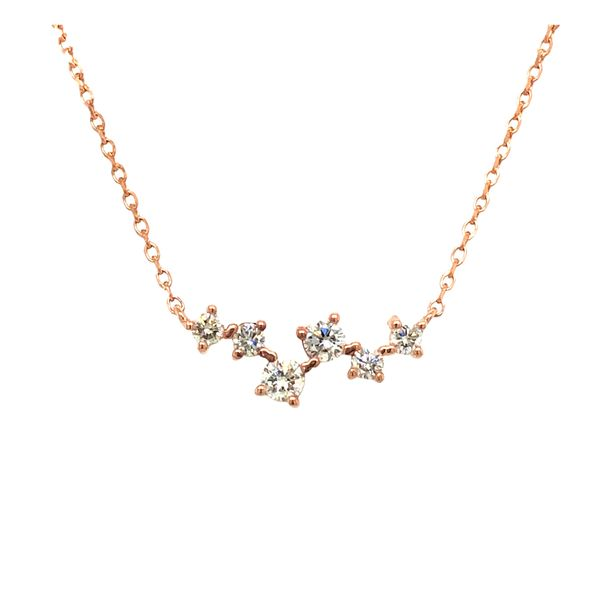 14k rose gold floating diamond stationary necklace featuring 0.20cttw diamonds, includes 18