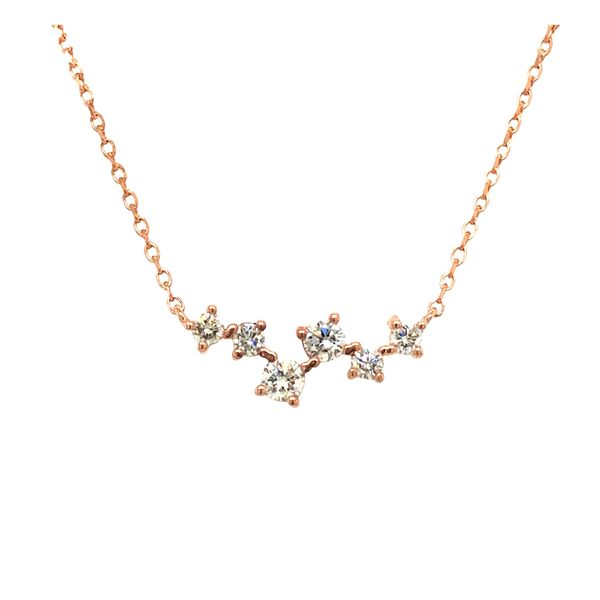 14K Rose Gold Floating Diamond Stationary Necklace Hudson Valley Goldsmith New Paltz, NY