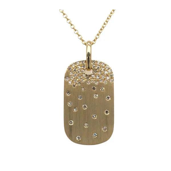 14 K Yellow Gold Pendant With Satin Finish And 0.23 Ctw Flush Set Round Diamonds Sprinkled In Dog Tag Shape Hudson Valley Goldsmith New Paltz, NY