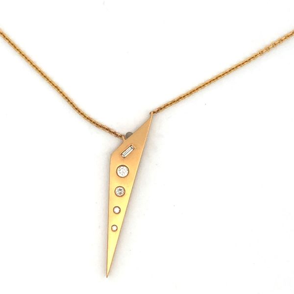 14K Yellow Gold Triangle Pendant with Round & Baguette Diamonds 0.15ctw Hudson Valley Goldsmith New Paltz, NY