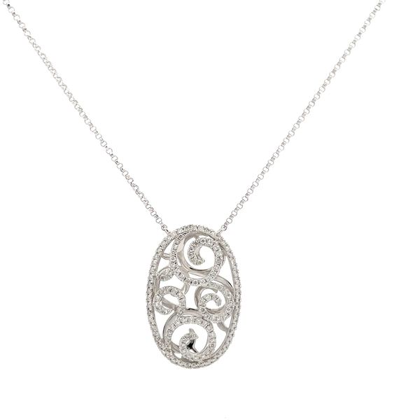 18K White Gold Swirl Design Diamond Necklace Hudson Valley Goldsmith New Paltz, NY