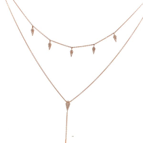 14K Rose Gold Pave Set Diamond Lariat Necklace Image 2 Hudson Valley Goldsmith New Paltz, NY