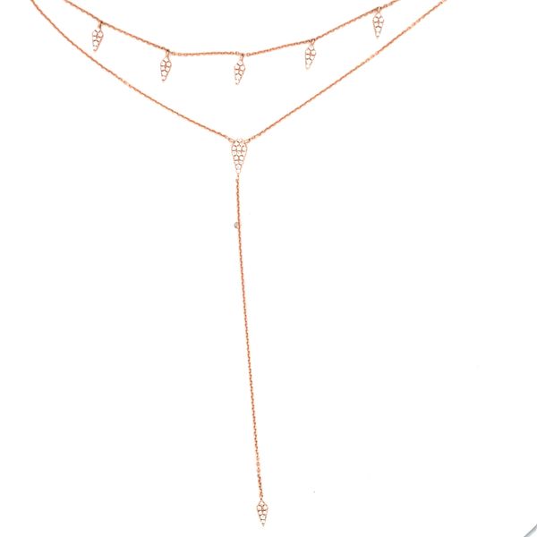 14K Rose Gold Pave Set Diamond Lariat Necklace Hudson Valley Goldsmith New Paltz, NY