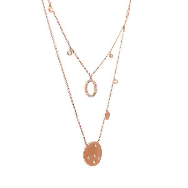 14K Rose Gold Pave Set Diamond Layered Necklace Image 2 Hudson Valley Goldsmith New Paltz, NY