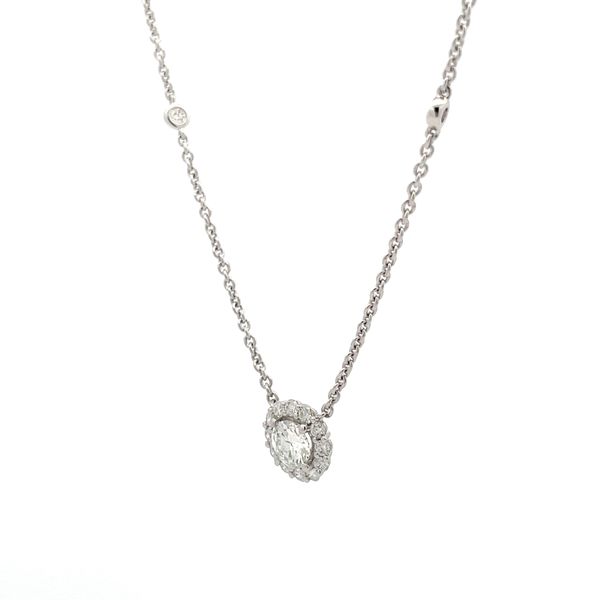 18K White Gold Halo Diamond Necklace Image 2 Hudson Valley Goldsmith New Paltz, NY