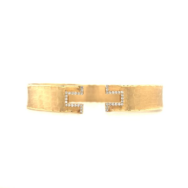 14K Yellow Gold Cuff Bracelet with 0.21ctw Diamonds in small open section Hudson Valley Goldsmith New Paltz, NY