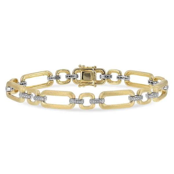 14k yellow and white gold bracelet with a brush finish, features 0.30cttw diamonds set along white gold connecting links, measur Hudson Valley Goldsmith New Paltz, NY