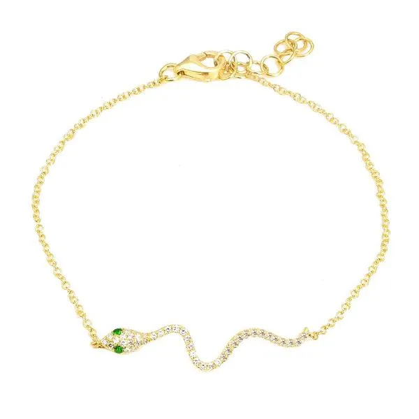 14K Yellow Gold Snake Design Bracelet with Diamonds and Emeralds Hudson Valley Goldsmith New Paltz, NY