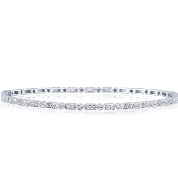 14k white gold & Diamond Bangle Bracelet featuring 0.40Ctw round brilliant dimaonds hand Pavel Set across the top of the bangle  Hudson Valley Goldsmith New Paltz, NY