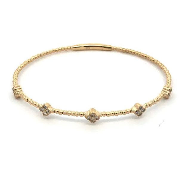 14K Yellow Gold 0.45 Ctw Diamond Clover Flex Bangle Bracelet Hudson Valley Goldsmith New Paltz, NY