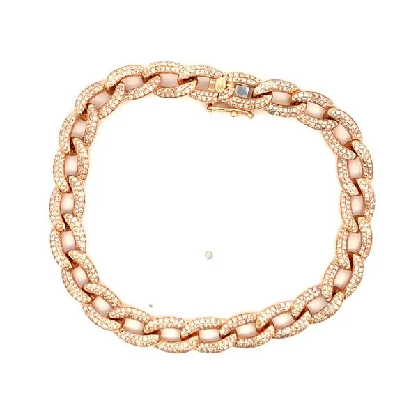 Add a touch of elegance with this 14Kt rose gold curb bracelet featuring 2.25ctw diamond pave. A beautiful accessory for any occasion. Hudson Valley Goldsmith New Paltz, NY