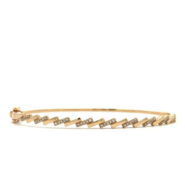 14K Yellow Gold Hinged Cuff Bangle Bracelet with Gold and Diamond Sections Hudson Valley Goldsmith New Paltz, NY