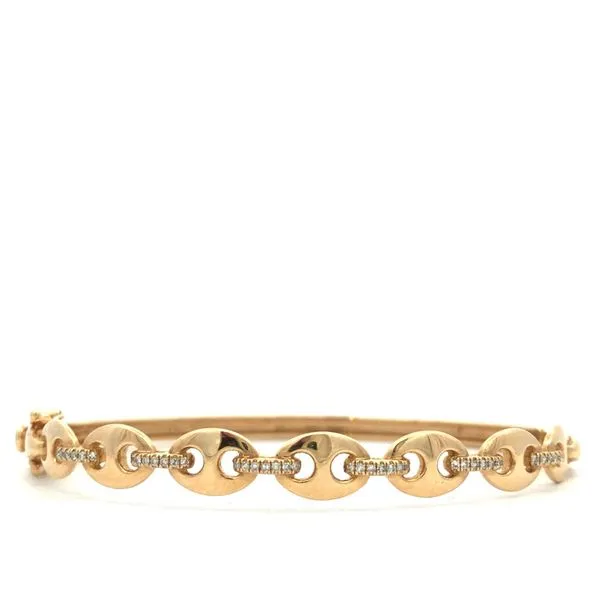 14K Yellow Gold Link Hinged Bangle with Diamonds Hudson Valley Goldsmith New Paltz, NY