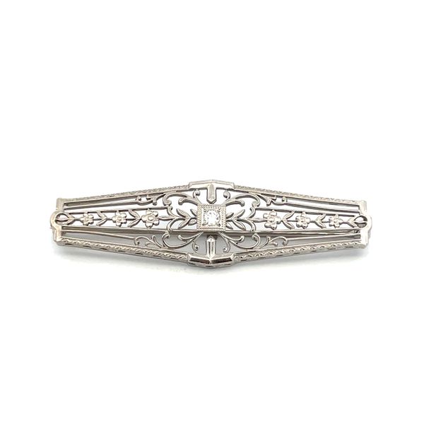 14Kt White Gold Filigree Diamond Floral Pin Hudson Valley Goldsmith New Paltz, NY