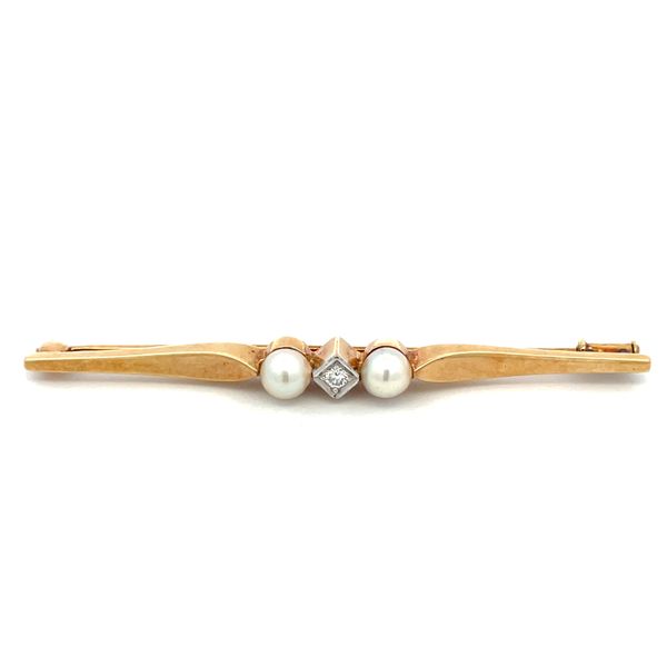 14Kt Yellow Gold Diamond and Pearl Geometric Pin Hudson Valley Goldsmith New Paltz, NY