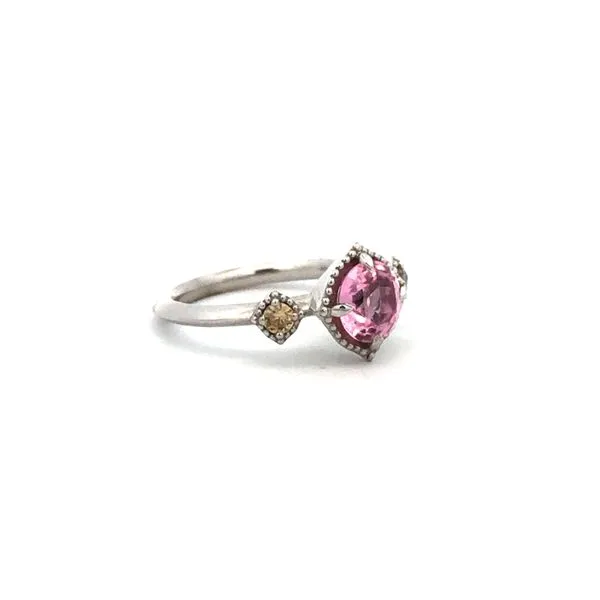1.01 ct round pink tourmaline with 0.12 ctw cognac diamonds in 14k w/g beaded head ring Image 2 Hudson Valley Goldsmith New Paltz, NY