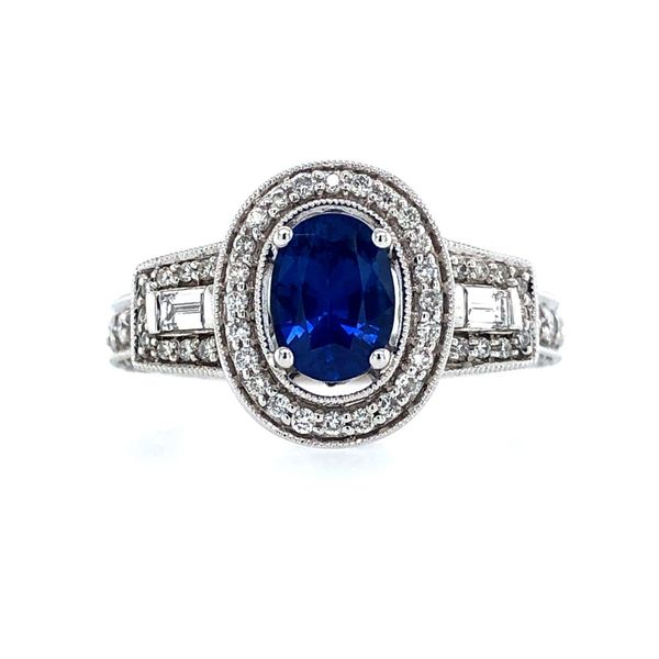 14K White Gold 5x7 1.07 Oval Blue Sapphire &.70ctw Diamond Ring Hudson Valley Goldsmith New Paltz, NY