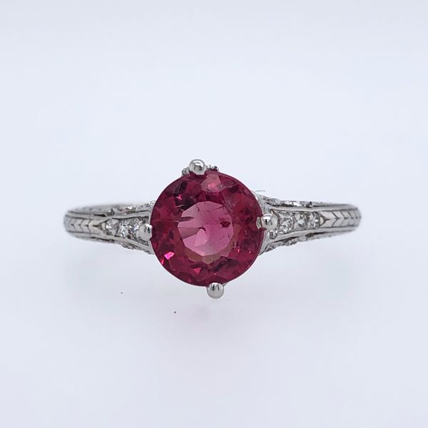 ESTATE 18k/Platinum vintage diamond ring with 7mm pink tourmaline Hudson Valley Goldsmith New Paltz, NY