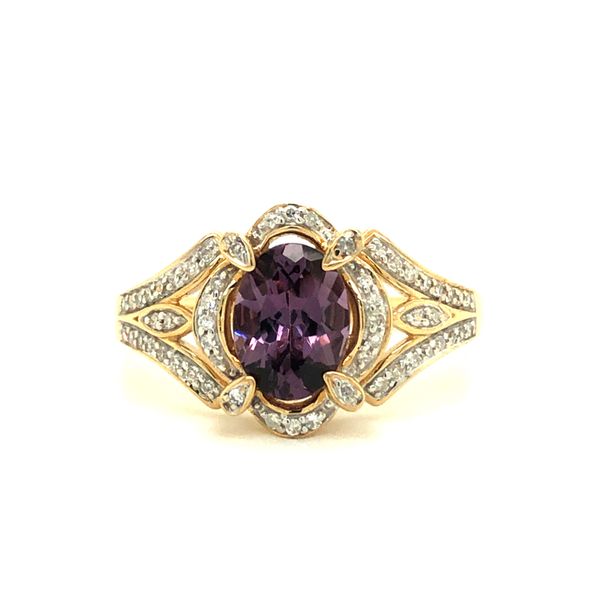 14k yellow gold ring w/ 1.75 ct oval purple spinel and 0.15 ctw diamonds (G/ SI2) Hudson Valley Goldsmith New Paltz, NY
