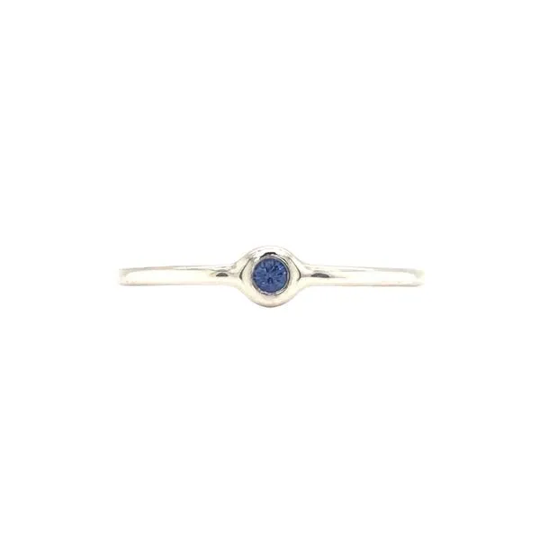 14K White Gold Petite Bezel Set Blue Sapphire Stacking Ring Image 2 Hudson Valley Goldsmith New Paltz, NY