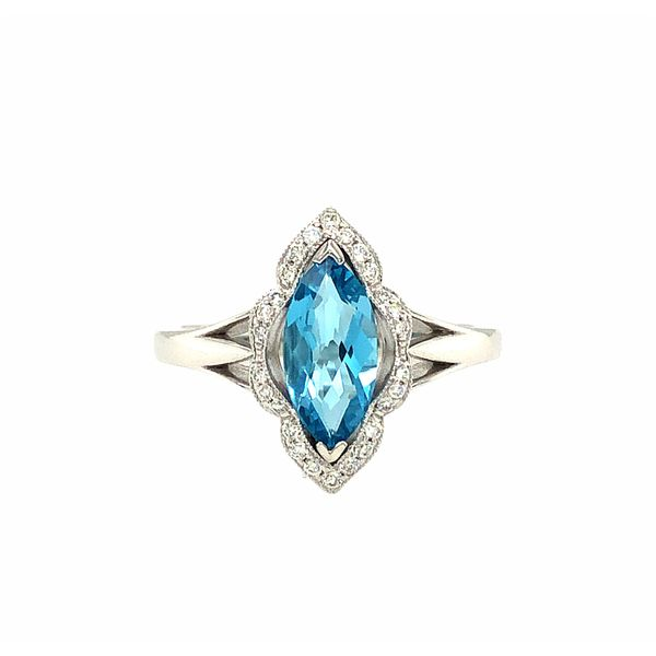 14K White Gold Ring with 1.26 Oval Blue Topaz with.11ctw Diamonds Hudson Valley Goldsmith New Paltz, NY