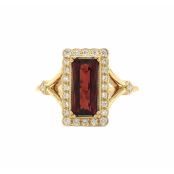 14K Yellow Gold Rectagle Ring with 1.60 garnet &.17ctw Diamonds Hudson Valley Goldsmith New Paltz, NY