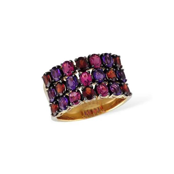 14K Rose Gold Wide ring featuring over 3.00cttw of Amethyst, Garnet & Pink Tourmaline gemstones Hudson Valley Goldsmith New Paltz, NY