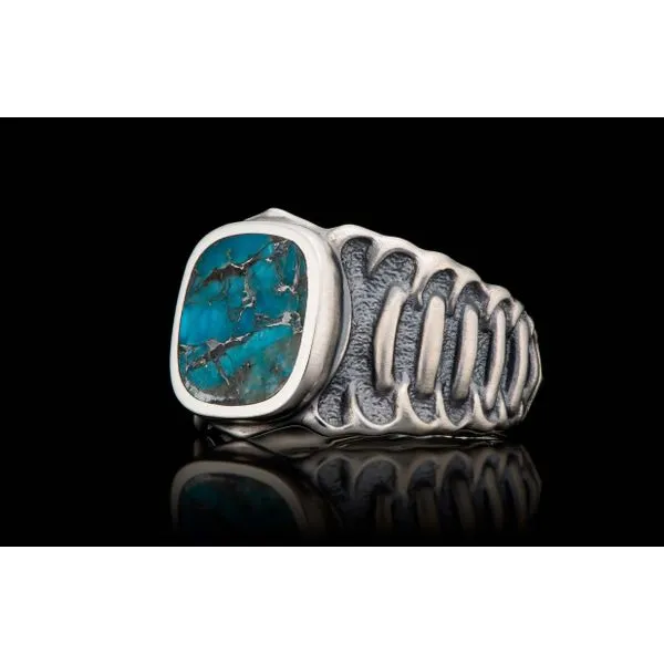 Echelon Ring with Turquoise Inlay Image 3 Hudson Valley Goldsmith New Paltz, NY