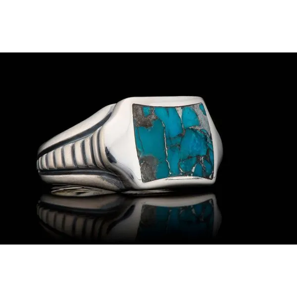 The Sleek Ring with Turquoise Inlay. Top features a bold inlay across the finger, hand-polished in your favorite inlay choice fr Image 2 Hudson Valley Goldsmith New Paltz, NY