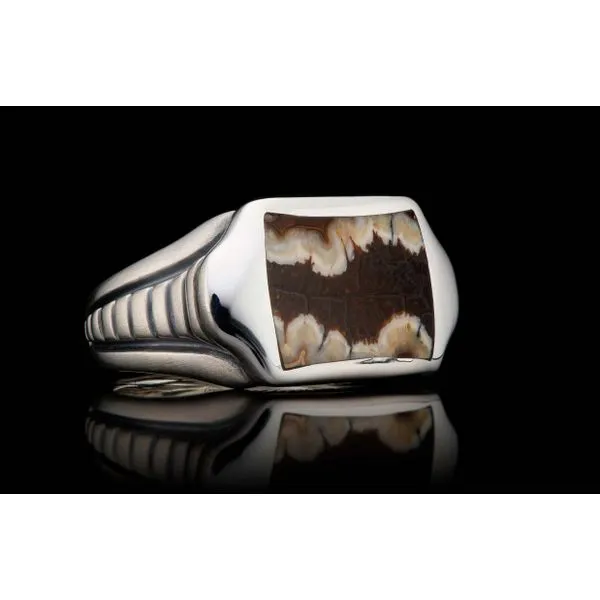 The Sleek Ring with Mammoth Inlay. Top features a bold inlay across the finger, hand-polished in your favorite inlay choice from Image 2 Hudson Valley Goldsmith New Paltz, NY