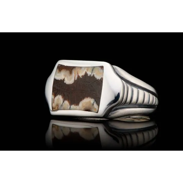 The Sleek Ring with Mammoth Inlay. Top features a bold inlay across the finger, hand-polished in your favorite inlay choice from Image 3 Hudson Valley Goldsmith New Paltz, NY