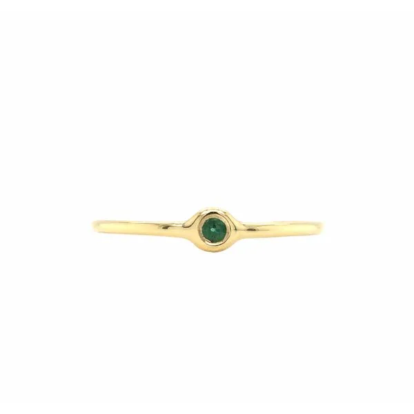 14k yellow gold petite emerald gemstone bezel set ring stackable Hudson Valley Goldsmith New Paltz, NY