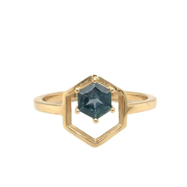 14K Yellow Gold Hexagon Montana Sapphire Ring Hudson Valley Goldsmith New Paltz, NY