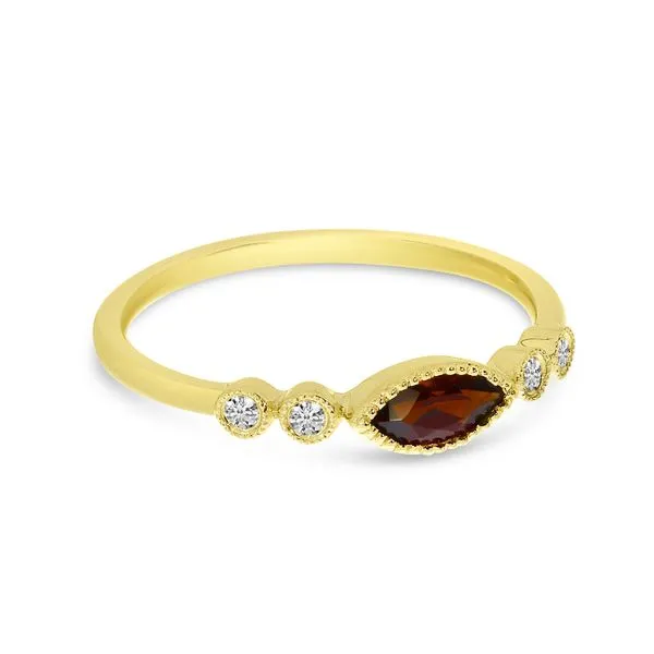 14K Yellow Gold Marquise Garnet and Diamond Semi Precious Stackable Ring Image 2 Hudson Valley Goldsmith New Paltz, NY
