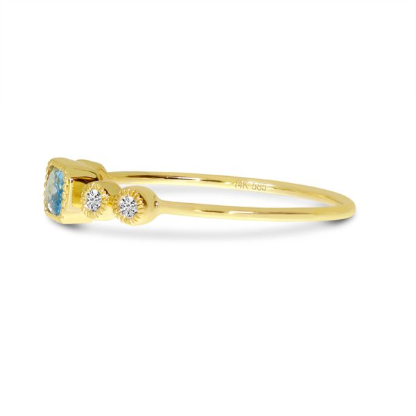 14K Yellow Gold Octagon Blue Topaz and Diamond Stackable Semi Precious Ring Image 2 Hudson Valley Goldsmith New Paltz, NY