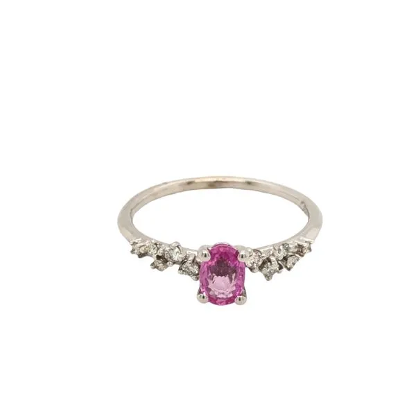14K White Gold Center Pink Sapphire & 5 Small Diamond on each side Ring Hudson Valley Goldsmith New Paltz, NY